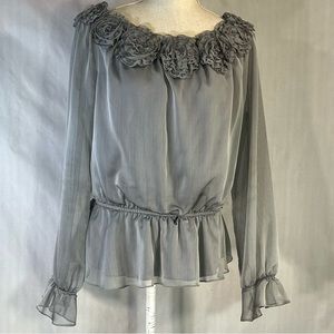 Adrianna Papell Evening Gray/Silver Boat Neck or Off the Shoulder Blouse Top XL